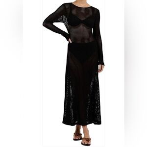 Long Maxi Black Knit Beach Pool Coverup Holiday Swim Cover Swimsuit Vacation
